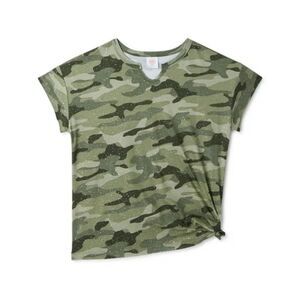 Wonder Nation Girls Glitter Camo T-Shirt M Knot Front Relaxed Fit Tee